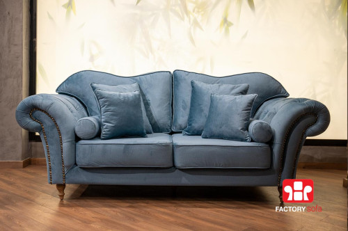 Classic Three Seater Sofa Opera | Factory Sofa Series Exclusive  | Curved chesterfield arms, Wooden ornate legs, in a variety of colors & fabrics. Dimension 2.10m. x 1.00m | 10 year warranty.